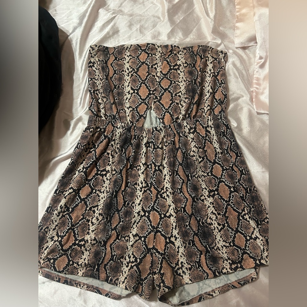 Snake Print Strapless Romper